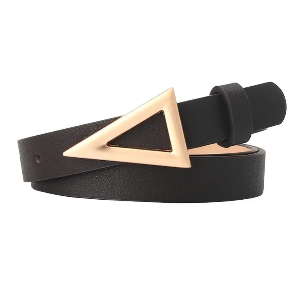 Belt Classic Black Gold Buckle Faux Leather Triangle Arrow Buckle Fashion